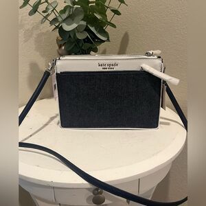 NWT Kate spade denim and white crossbody purse